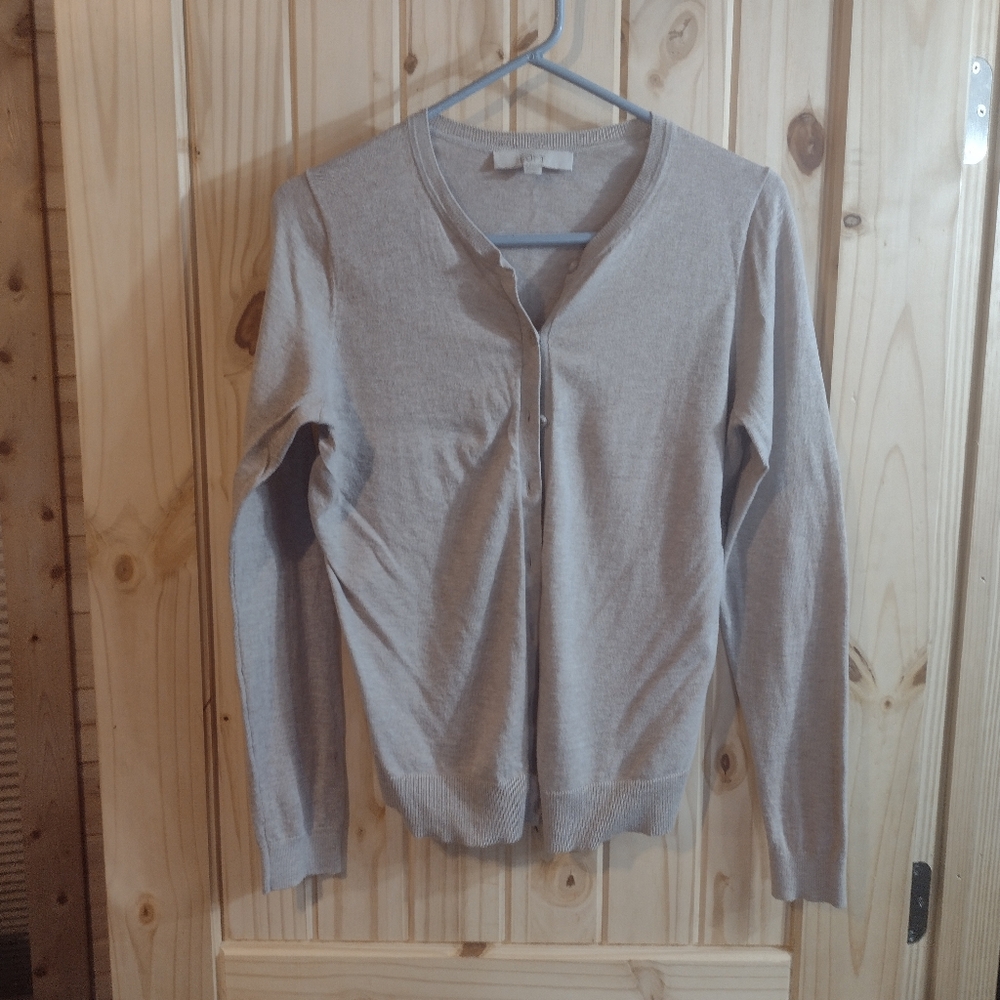 Loft Cardigan Tan Button V Neck Medium Cotton